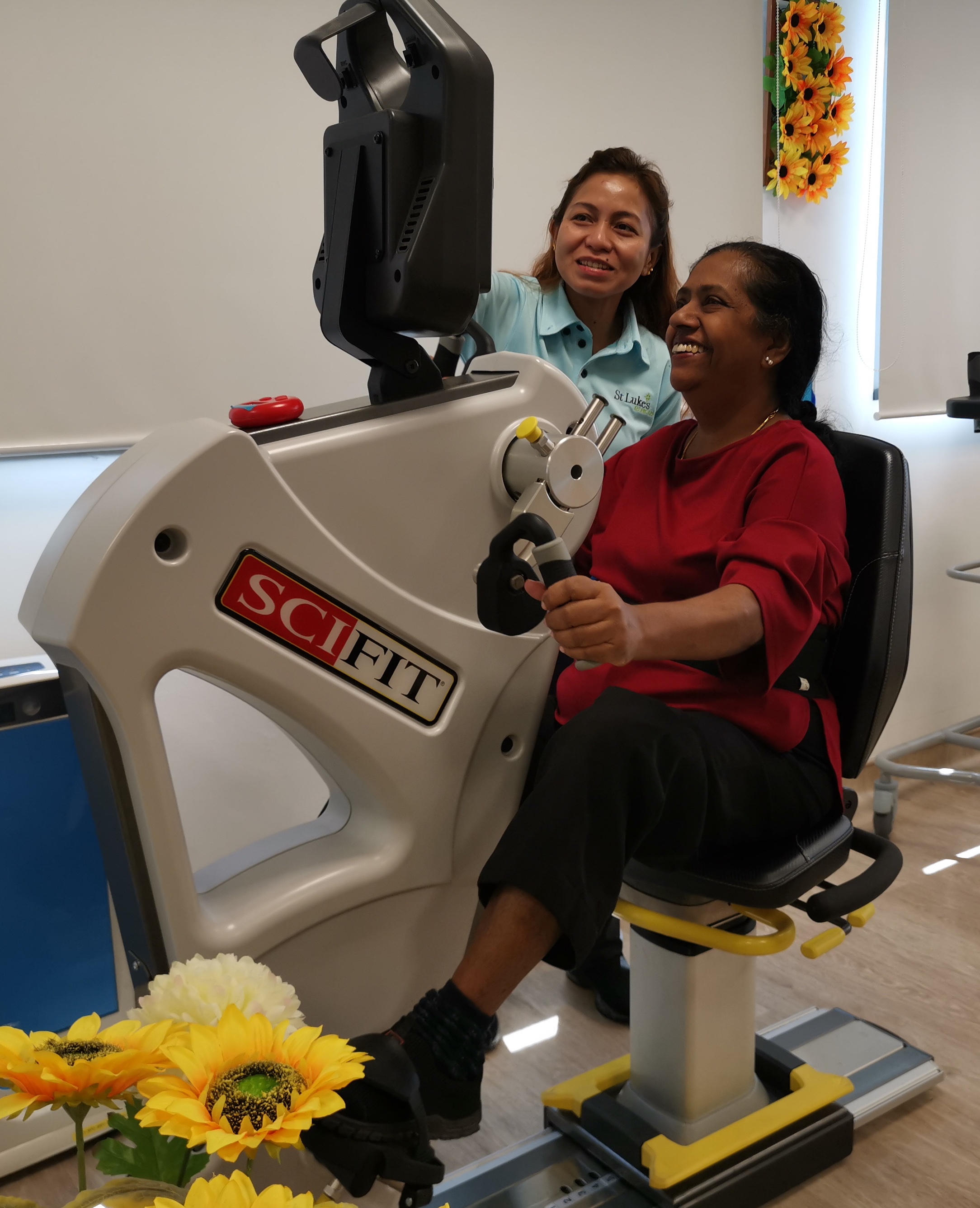 Cecilia doing rehab exercises at St Luke's ElderCare Ang Mo Kio Polyclinic Centre